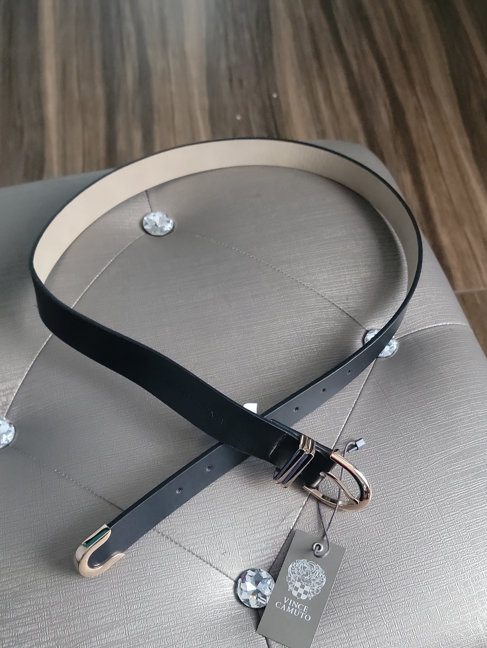 Vince Camuto Black Belt with Rose Gold Accents